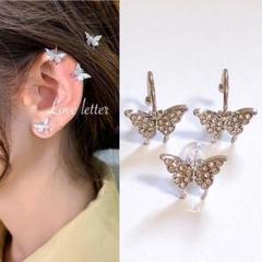 No.98 ミニバタフライイヤーカフピアス3点set 韓国 蝶々 ナビ 量産型