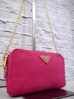 PRADA プラダ　デニム　ポーチ　ピンク　ギャランティーカードあり 1na021-zmx-f0029.jpg
