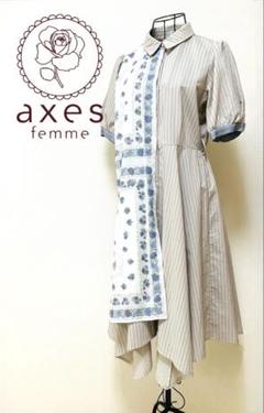 【美品】axes femme スカーフ切替 イレヘムワンピ ガーリー
