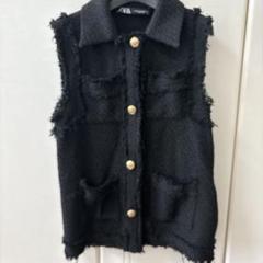 ZARA ブラック フリンジ ベスト XS - メルカリ