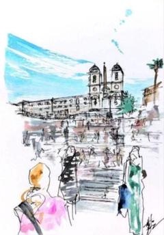 原画#3351　ラスベガス　水彩画　ドローイング　スケッチ　アート　絵画　風景画 原画#3351 ラスベガス 水彩画 ドローイング スケッチ アート