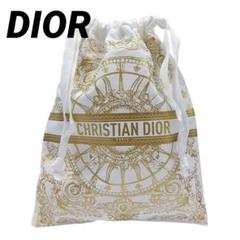 DIOR／ゴールドプリントホワイトストリング巾着ポーチ　ノベルティ　ディオールのサムネイル