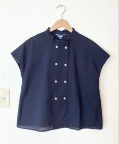 新品タグ付き　ジュンコシマダPART2 接触冷感　フレンチスリーブブラウス　紺色のサムネイル