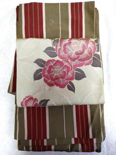 麻の葉 小花 裄66.5 縞模様 色味の良い 小紋 正絹 AK-6833