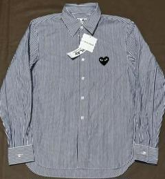 未使用品 PLAY COMME des GARCONS ハート ストライプシャツ Comme Des Garçons Play ハートパッチ ストライプ シャツ
