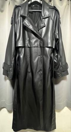 【美品】ザラ フェイクレザートレンチコート ロング丈 ベルト付き ブラック M 美品【レア】ZARA ザラ フェイクレザートレンチコート42