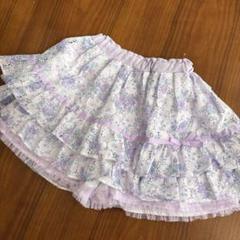 メゾピアノ　紫フリルお花柄スカート　130