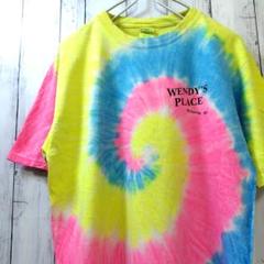 PORT&COMPANY プリント　蛍光　タイダイ　Tシャツ 大きめS 古着
