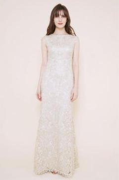 アイボリーゴールドコードレースロングドレス TADASHI SHOJI アイボリーゴールド コードレース プリーツ ロングドレス