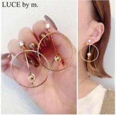 1006 ジルコニアピアス 華奢ゴールドビッグフープ お洒落
