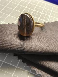 スモーキークォーツ　10×14mm　天然石　リング　ハンドメイド　11号フリー