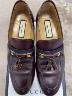 GUCCI バーガンディ ローファー ウェブ&インターロッキングG付き