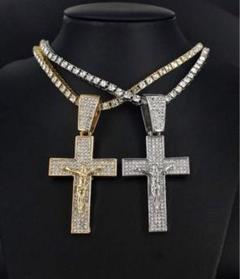 【特別価格！】ゴールド クロスデザイン テニスチェーンネックレス ブリンブリン