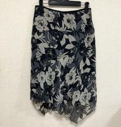 OZOC 花柄アシンメトリックスカート シルク ブラック M