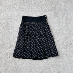 フレアスカート ドット柄 日本製 タック ひざ丈 シフォン フェミニン 薄手