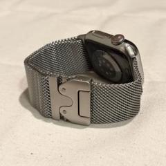 アップルウォッチ用/パラシュートバックル 高品質ミラネーゼループバンド/シルバー