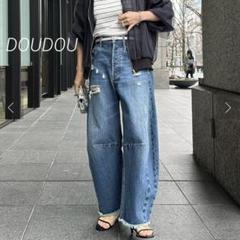 25SS✨DOUDOU ダメージ カーブ デニム 36 サックスブルー 高価ファッション - DOUDOU ♡ ダメージカーブデニム ♡ 36