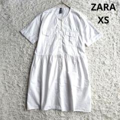 【ザラ】ZARA 半袖チュニック　ペプラム　ホワイト 　ポケット付　XS