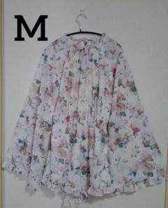 美品⭐️【M】シフォン素材　花柄　バックオープン　オールインワン
