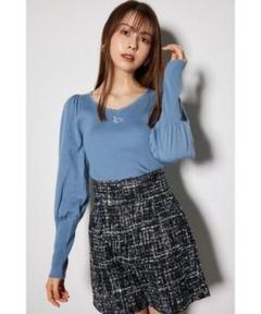 rienda リエンダ ダイヤネックウォッシャブルニットトップス ブルー