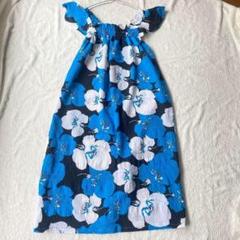 ♪【ハンドメイド】ロングワンピース サッカー生地 花柄 胸元ゴム有 F