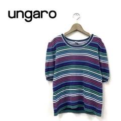 Ungaro(ウンガロ) 半袖セーター サイズM レディース美品  - ネイビー×マルチ シースルー Ungaro(ウンガロ) 半袖セーター サイズM レディース美品