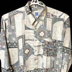 JapanVintage L 総柄 柄 ポリエステル 灰色 長袖シャツ