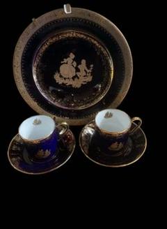まとめ買い歓迎匿名配送オ−ルドリモージュカップアンドソーサ−ケーキ皿、、トリオ フランス リモージュ（Limoges）デミタス カップ＆ソーサー