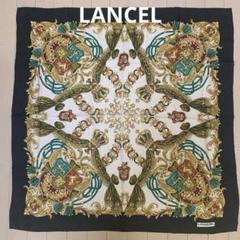 LANCEL ランセル　シルク　スカーフ　大判　総柄　装飾柄　ブラック