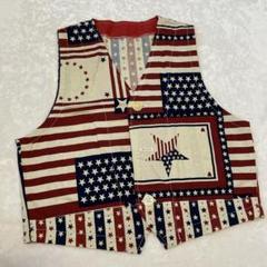 【キッズ古着】ハンドメイドベスト　アメリカンな柄　約130cm