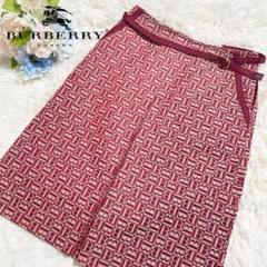 BURBERRY バーバリー ブルーレーベル ベルト付 台形スカート 総柄 赤