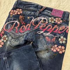 レッドペッパー デニムパンツ 刺繍 蝶 レース 26 レア希少】レッドペッパー デニム 25 蝶 刺繍 花 派手 ピンク