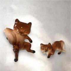 【希少】昭和レトロ 親子 キツネ フィギュア 陶器 置物 2個 ヴィンテージ