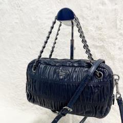 PRADA ギャザーショルダーバッグ ブルーグレー PRADA ギャザーショルダーバッグ ブルーグレー