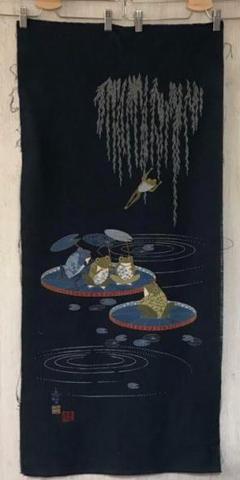藍染　古布　タペストリー　壁飾り 大判 Amazon.co.jp: 5幅 タペストリー ふさ付き 古布 藍染 鶴 亀
