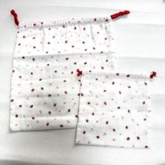 【新品】❤️入園入学❤️旅行に！大小巾着2枚セット　いちご柄　体操服入れ、コップ