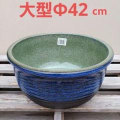 新品 ∅42cm 陶器 睡蓮鉢 難有 大型 メダカ鉢 青&緑 ルーバーMLB