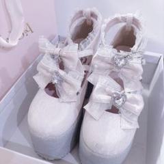 Ank rouge アンク 厚底 靴 レース 合皮 ピンク パール リボン