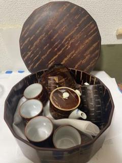 茶櫃　桜皮細工　セット 樺細工 桜皮細工 茶櫃 茶ひつ 茶道具 (湯呑み10客おまけ付) 骨董