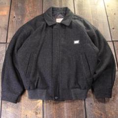 BOSHI ヴィンテージ 刺繍ロゴ ショートブルゾン 裏地総柄 C-boy 古着 90s 企業刺繍ロゴ ジップアップブルゾン 紺 L ゆるだぼ 短丈