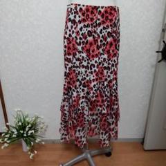赤と黒のヒョウ柄フリルロングスカート ラテンスカート