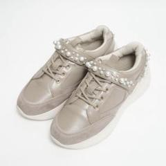 【未使用級】ランダ パール ビジュー スニーカー レースアップ 24.5cm