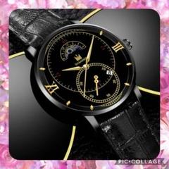 新品 メンズ腕時計　送料無料セール☆デイトクォーツ ブラック　PUレザー