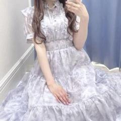 evelyn ラメフリル花柄OP BU ブルー　エブリン　ワンピース evelyn ラメフリル花柄OP BU ブルーエブリンワンピース