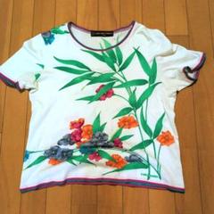 LA6431 レオナール 花柄 半袖Tシャツ ホワイト系 コットン L