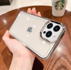 a4 iPhone12 カバー ケース クリア 割れ防止 シルバー フレーム