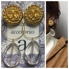 1161 2way☺︎チェーンロゴのゴールドアンティークピアス×フープクリア☺︎