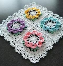 モチーフ編み マルチカバー ハンドメイド 3ＤFlowerモチーフ パステル