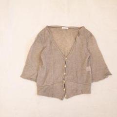 カーディガン ラメ グレー メロー 七分袖 Ｖネック【L】ウール混 羽織