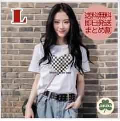 【セール！ハートプリントＴシャツ 】 リンク 韓国 お揃い ストリート 白 L